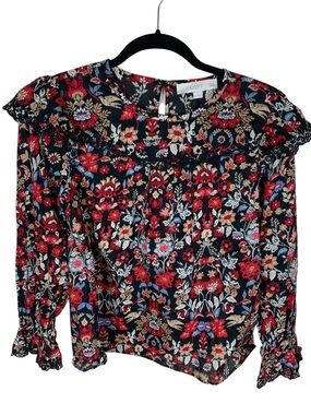 Women's Loft Black Floral Eyelet Long Sleeve Lightweight Cotton Top Size SP